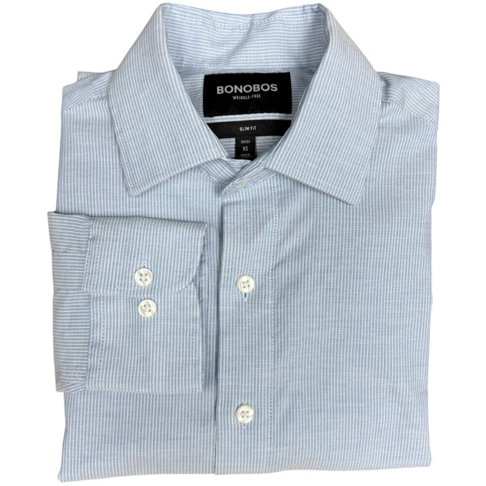EUC Men's BONOBOS Slim Fit Wrinkle-Free Button-Down Blue/White Stripe | Size XS